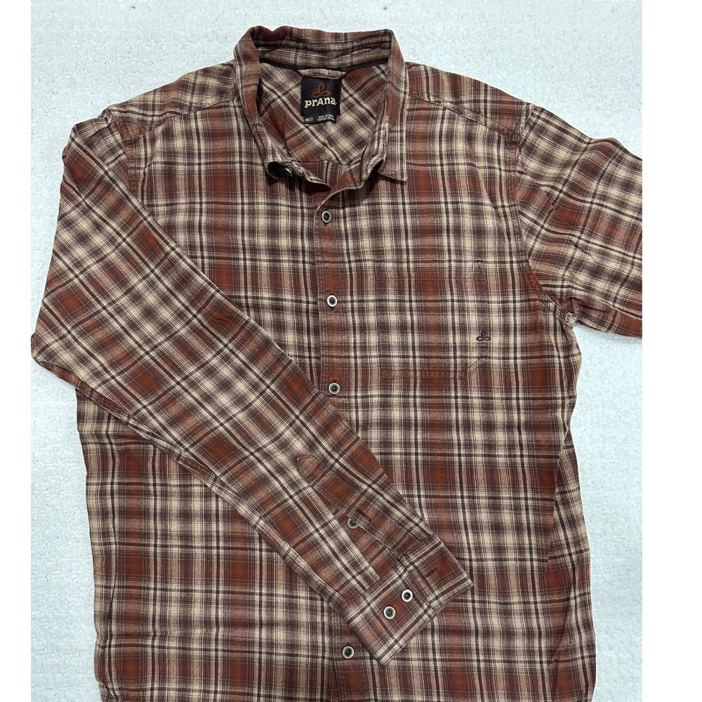 Prana Plaid Flannel Button Down Shirt Medium Long Sleeve